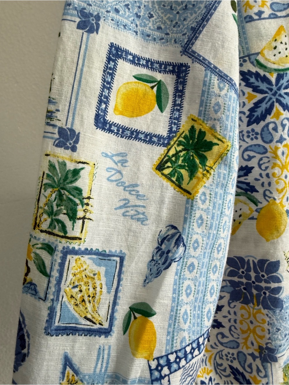 J.Crew Linen Blend Blue Tile Lemon Dolce Vita Amalfi Print Shirt Women M - Picture 6 of 10